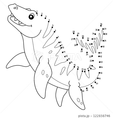 Dot to Dot Mosasaurus Dinosaur Animal Isolated 122838746