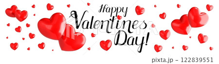 Happy Valentines Day banner with hearts - 3D illustration 122839551