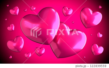 Many pink hearts on gradient background - 3D illustration 122839559