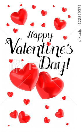 Happy Valentines Day card with hearts - 3D illustration 122839575