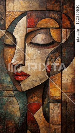 Colorful abstract portrait of a woman with vibrant features and unique design elements 122839630