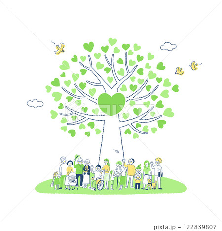 大きなハートの木と人々 大きなハートの木と人々 122839807