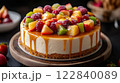 Delicious cheesecake with caramel topping and fresh fruits 122840089