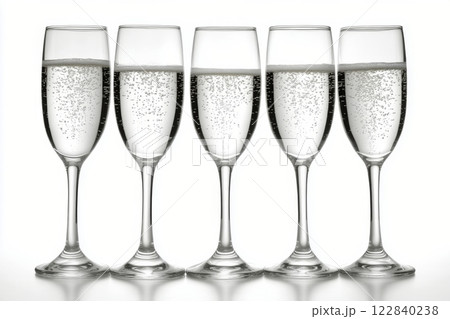 Celebration with sparkling champagne glasses arranged in a row for a festive occasion 122840238