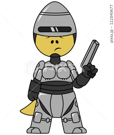 Illustration of a Tyrannosaurus Rex dressed as Robocop. 122840677