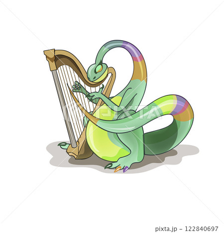 Illustration of a Plateosaurus playing the harp. 122840697