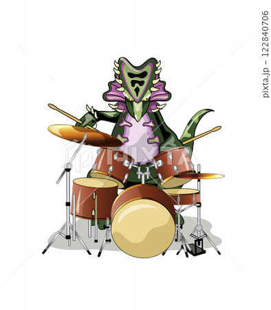 Illustration of a Chasmosaurus playing the drums. 122840706