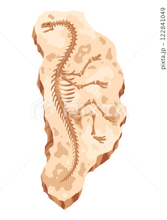 Dinosaur fossil skeleton bones, excavations of archeology isolated. Prehistoric reptile skeletons lying underground. Cartoon paleontological artifact 122841049