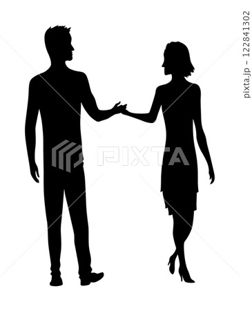Couples in love silhouette. Man and woman standing together. Romantic black silhouette of loving pair boy and girl. Vector illustration Couples in love silhouette. Man and woman standing together. Romantic black silhouette of loving pair boy and girl. Vector illustration 122841302