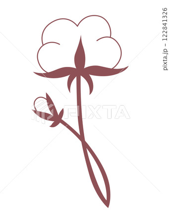 Cotton icon. Symbol of natural certified producing of clothes. Line art style sign or badge for natural fabric. Hand-drawn illustration isolated on white background 122841326