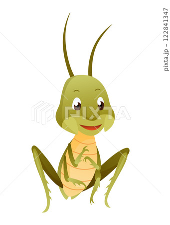 Playful Cartoon Grasshopper Character in a Dynamic Pose Playful Cartoon Grasshopper Character in a Dynamic Pose 122841347