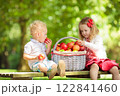 Kids picking apples on fruit farm 122841460