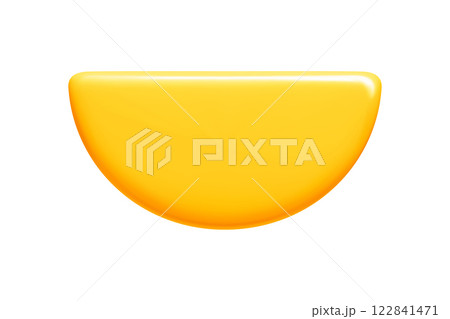 Yellow 3d callout banner shaped like semicircle with glossy rounded edges. Vector message bubble displays gradient shading and luminous highlight for social media post, presentation, interface design. Yellow 3d callout banner shaped like semicircle with glossy rounded edges. Vector message bubble displays gradient shading and luminous highlight for social media post, presentation, interface design. 122841471