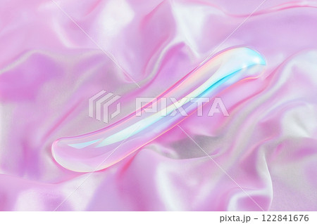 Vibrator on pink background, top view 122841676