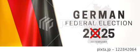German federal election banner with realistic Germany flag. Bundestagswahl German federal election banner with realistic Germany flag. Bundestagswahl 122842064