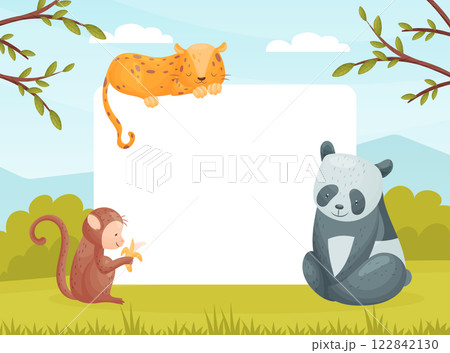 Empty Card with Tropical Animal and Wild African Fauna Vector Template 122842130