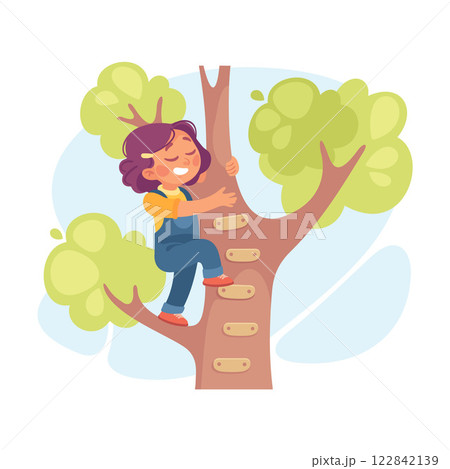 Kid Play on Tree in the Yard Vector Illustration Kid Play on Tree in the Yard Vector Illustration 122842139