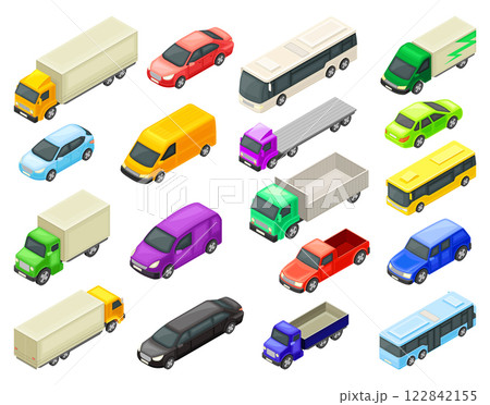 Public City Transport and Road Traffic Isometric Vector Set 122842155