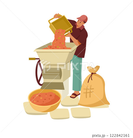Coffee Making Industry with Man Engaged in Production Process Vector Illustration Coffee Making Industry with Man Engaged in Production Process Vector Illustration 122842161