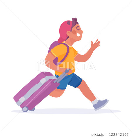 Tourism with Boy Character with Suitcase Vector Illustration 122842195