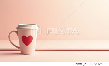 A cup of coffee with a heart on a pink background. A cup of coffee with a heart on a pink background. 122842502