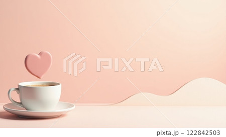 A cup of coffee with a heart on a pink background. A cup of coffee with a heart on a pink background. 122842503