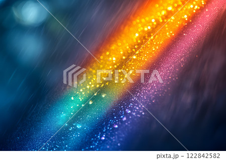 vibrant rainbow light reflecting on water droplets in a dreamy abstract scene with sparkling bokeh 122842582
