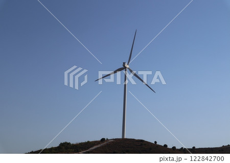 Alternative types of electricity generation, solar panels, wind power generation. Electricity production system from natural sources, renewable energy. 122842700