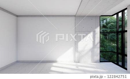 empty interior room shadow wall space background mock up architecture sunlight. empty home modern window light floor design apartment white house indoor. blank minimal concept backdrop bright clean. 122842751