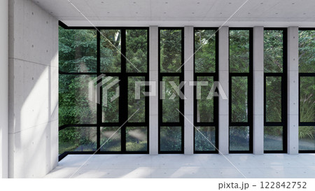 empty interior room shadow wall space background mock up architecture sunlight. empty home modern window light floor design apartment white house indoor. blank minimal concept backdrop bright clean. 122842752