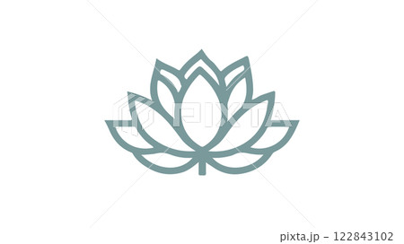 Lotus flower vector illustration. Simple outline drawing, minimalist design. Logo design meditation yoga spa. Flat lay, light teal, white background Lotus flower vector illustration. Simple outline drawing, minimalist design. Logo design meditation yoga spa. Flat lay, light teal, white background 122843102