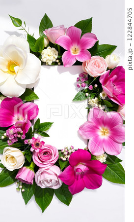 Frame surrounded by spring flowers 122844705