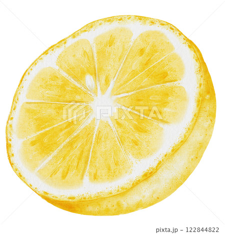Lemon watercolor. Hand drawn tropical sour fruit. Clip art of juicy yellow lime. Half of citrus on isolated white background. Ideal for logo and packaging of natural cosmetics, household chemicals and 122844822