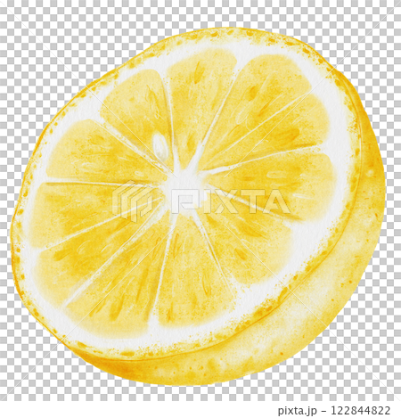 Lemon watercolor. Hand drawn tropical sour fruit. Clip art of juicy yellow lime. Half of citrus on isolated white background. Ideal for logo and packaging of natural cosmetics, household chemicals and 122844822