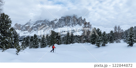 Backcountry Skier Walking in the scenic mountains in Dolomites, Panorama, italy 122844872