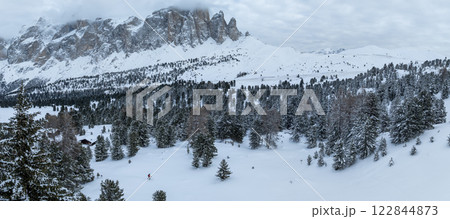 Backcountry Skier Walking in the scenic mountains in Dolomites, Panorama, italy Backcountry Skier Walking in the scenic mountains in Dolomites, Panorama, italy 122844873