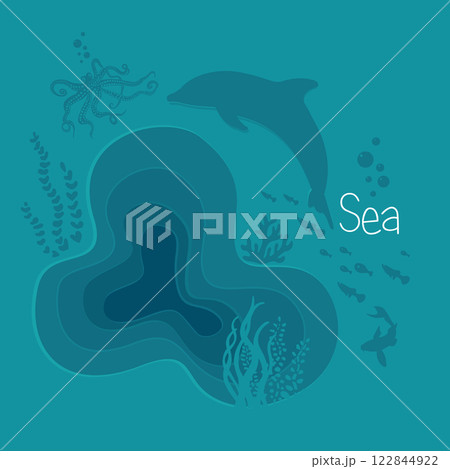 Abstract sea paper background with sea animals. hand drawn. Not AI, Vector illustration Abstract sea paper background with sea animals. hand drawn. Not AI, Vector illustration 122844922