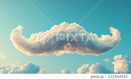 Clouds forming a mustache shape in blue sky 122844935