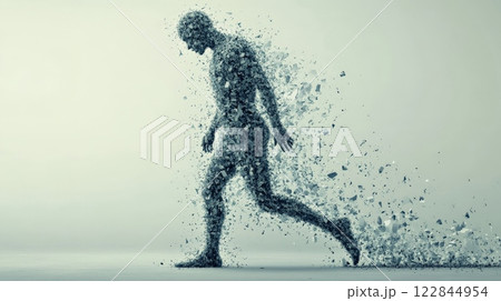 Human silhouette disintegrating into fragments of dust 122844954