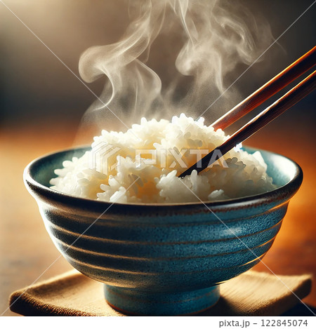 炊きたての白ごはん – ほかほか湯気が立ち上る美味しい日本の主食 122845074