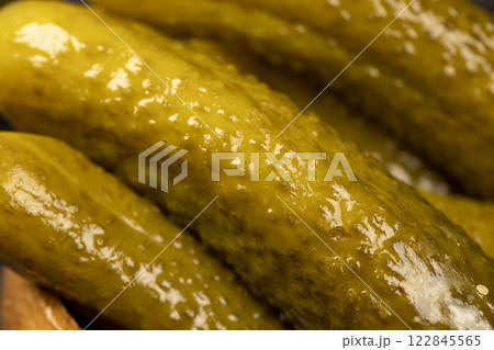 small, crispy green cucumbers salted with spices 122845565