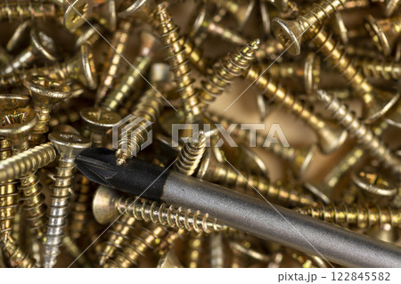 self tapping screws with a beautiful color for finishing and decorative work in construction 122845582