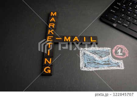 Email Marketing. Crossword from old alphabet letters tiles 122845707