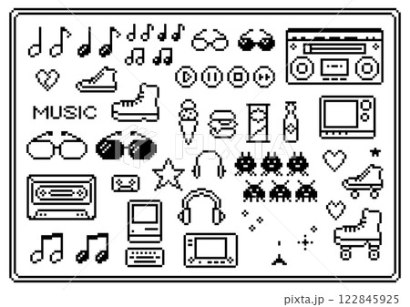 70年代80年代風　レトロアイテムのドット絵 122845925