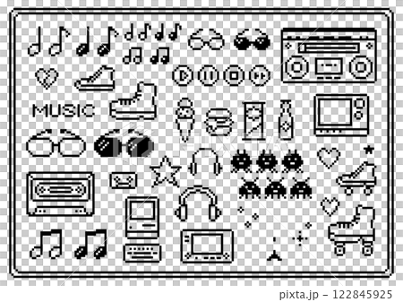 70年代80年代風　レトロアイテムのドット絵 122845925