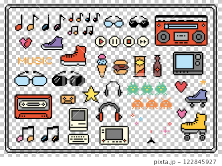 70年代80年代風 レトロアイテムのドット絵 70年代80年代風 レトロアイテムのドット絵 122845927
