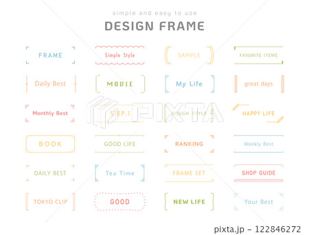 シンプルなフレームのセット　線　飾り　装飾　イラスト　ベクター　あしらい　デザイン　素材　パステル 122846272