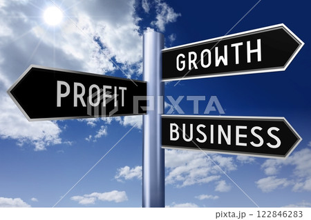 Signpost with three arrows - business growth Signpost with three arrows - business growth 122846283