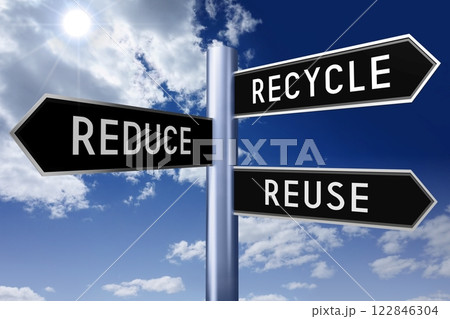 Signpost with three arrows - recycling concept Signpost with three arrows - recycling concept 122846304