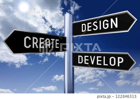 Signpost with three arrows - design concept Signpost with three arrows - design concept 122846313